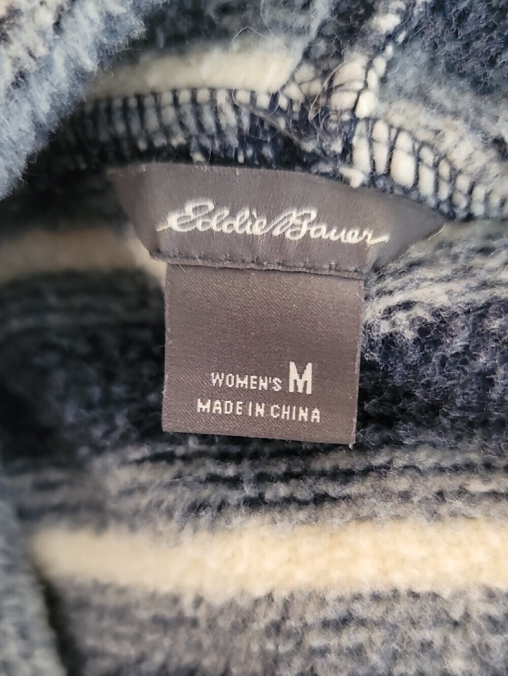 Women Eddie Bauer Navy and Cream Striped Hooded Pullover size Med - Picture 2 of 10